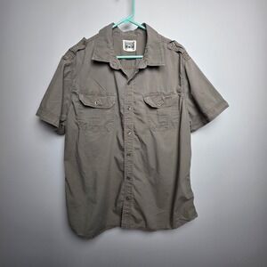 Converse One Star Mens Short Sleeve Button Up Utility Shirt Olive Green Sz XL